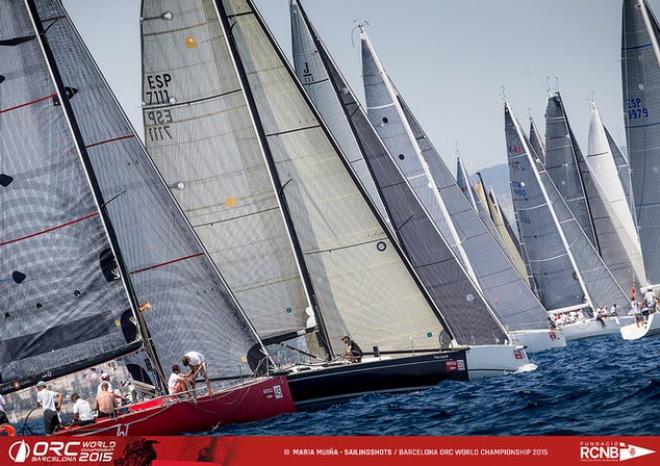 Class B starts are crowded, as the largest class at this year's event - 2015 ORC World Championship © Maria Muina / RCNB